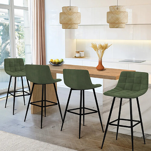 Idmarket Tabourets MADY vert velours x4