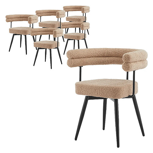 ML-Design Lot de 6 Chaises Pivotantes, Marron en Tissu Teddy Pieds en métal