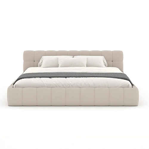 Concept Usine Lit style nuage 140x190cm en velours beige KANSAS