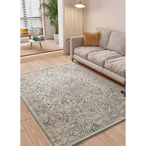 ATTICGO Tapis vintage á relief KEOPS beige/rouille/bleu 77x150 cm