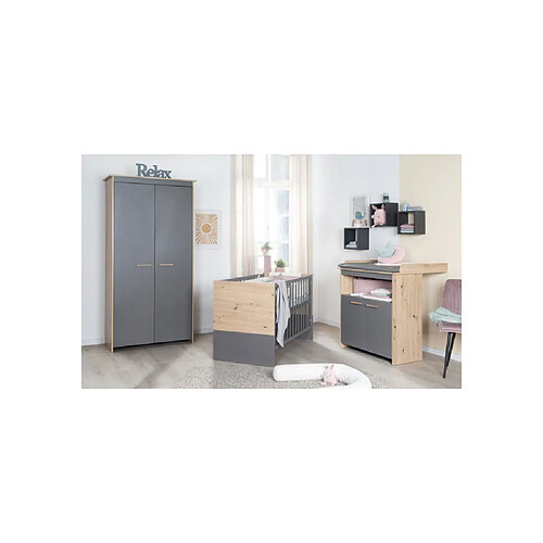 Roba Anna AABHU48611 Ensemble 3p lit 60x120 commode armoire anthracite&chêne