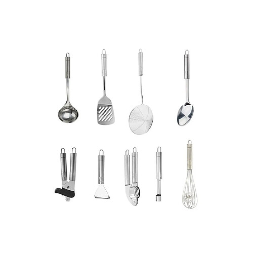 Fackelmann Ovale Ensemble ustensiles inox 9 pièces gris poignée ovale