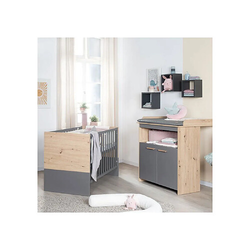 Roba AABHU42509 Lit transformable 60x120 cm + commode évolutive anthracite chêne