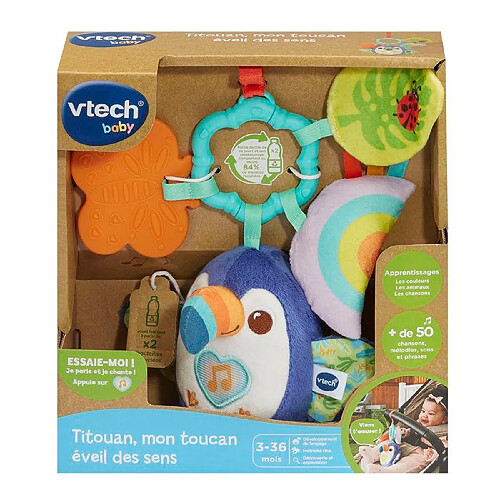VTECH Titouan, Mon Toucan Éveil Sensoriel - Jouet Doux - 3-36 Mois - Multicolore