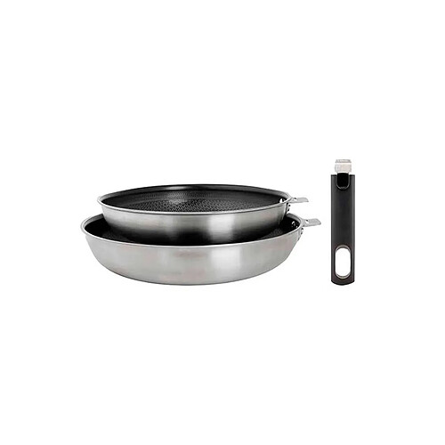 Set 2 poêles inox 24/28cm inox + poignée - 5189005 - COSY&TRENDY