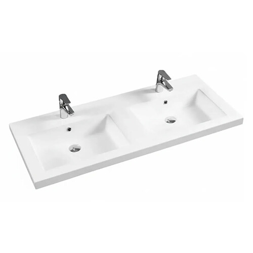 OTITEC Double vasque à encastrer rectangulaire - 120 x 46 cm - Blanc brillant - LIVO