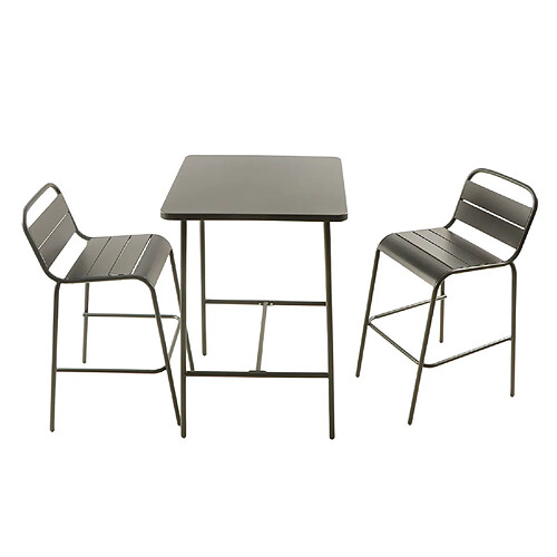 Concept Usine Ensemble table de bar et 2 chaises hautes d'extérieur gris foncé BERGAME