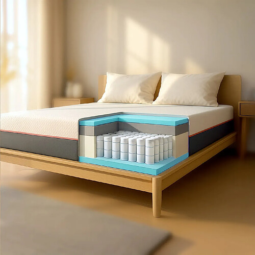 The White Stone Matelas 80x190 en Mousse à Mémoire Breeze et Ressorts Ensachés, Hauteur 30