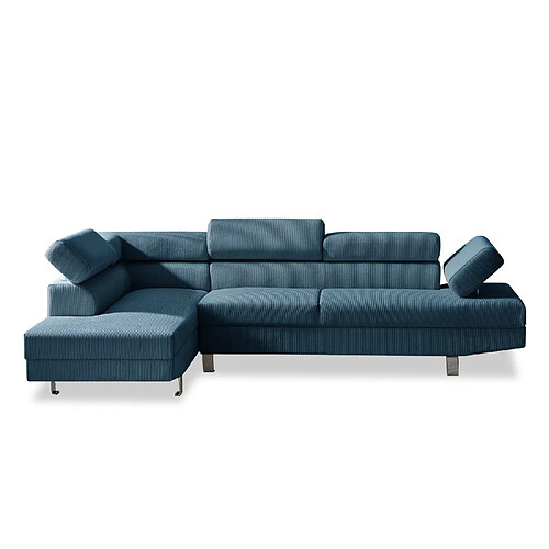 INTENSE DECO Canapé d'angle gauche avec têtières relevables Palerme velours côtelé bleu