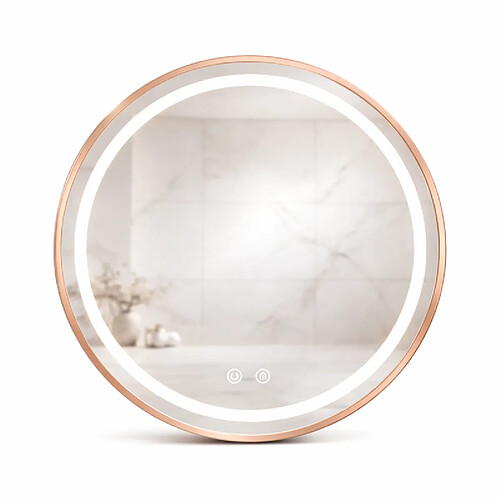 OTITEC Miroir LED rond - 60 x 60 cm - Double éclairage LED façade et arrière - Or Rose - CÉLINA