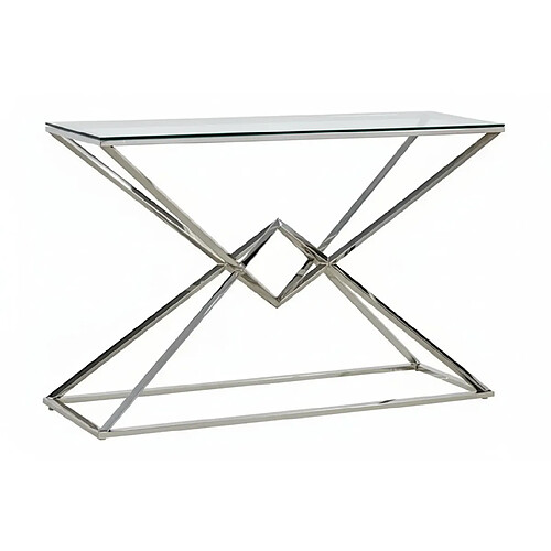 Homy France Console chrome verre trempé transparent 120x40x78 cm PYRAMID