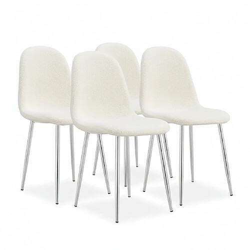 Homy France Lot de 4 Chaises Scandinaves Tissu Doudou Pieds Chrome 43,5x40x87cm