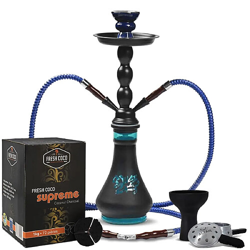 Pack Chicha Midnight Blue avec Charbon, Système de chauffe et Foyer silicone
