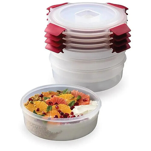 Nest Lock Joseph Joseph, set de 4 contenants ronds 1L, hermétiques, rouges.