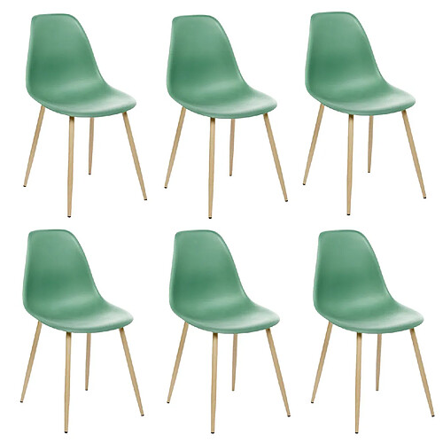 Atmosphera Lot de 6 chaises scandinave et pieds métal effet bois TAHO - Vert