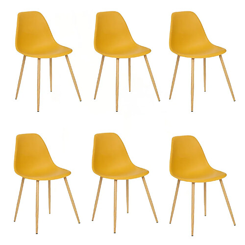 Atmosphera Lot de 6 chaises scandinave et pieds métal effet bois TAHO - Ocre