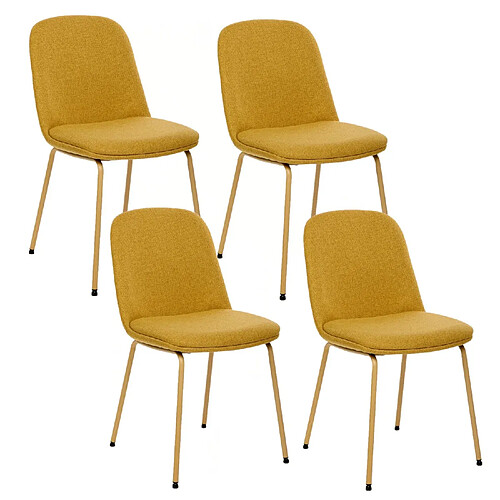 Atmosphera Lot de 4 chaises en tissu et pieds métal NEORA - Ocre et bois