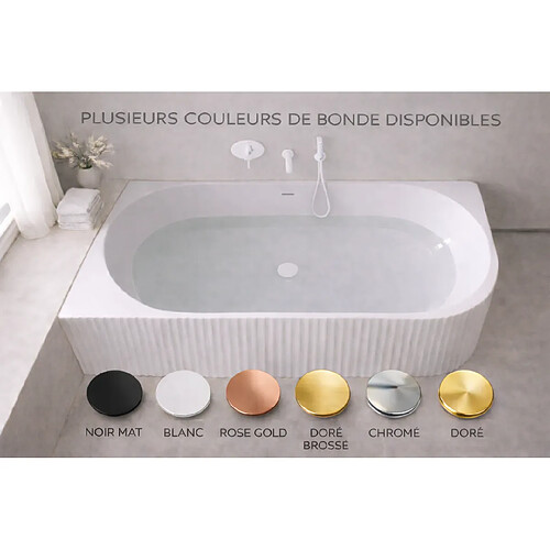 OTITEC Baignoire d'angle droite - 150 x 75 cm - Blanc brillant rainure avec bonde doré - PERLE