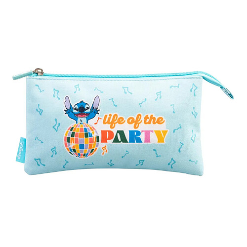 Disney Trousse à Crayons Stitch Collection Waves 3 Compartiments Zippés Bleu clair