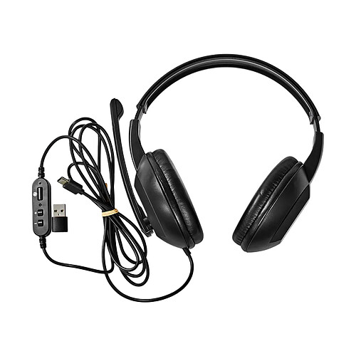 Nedis Casque PC Circum-aural Stéréo USB-C avec Adaptateur USB-A et Micro Rabattable Noir