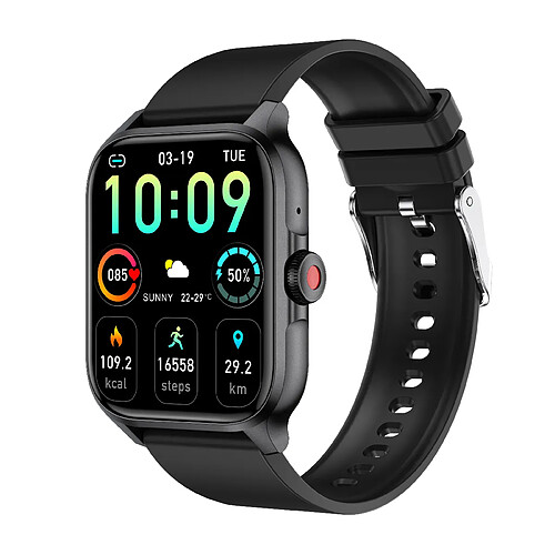 INF Montre avec fréquence cardiaque, pression artérielle, oxygène sanguin, podomètre Black