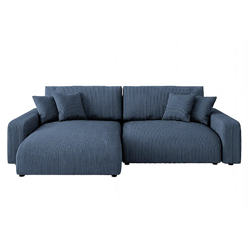 Casanova Canapé d'angle convertible velours côtelé 4 places Bleu
