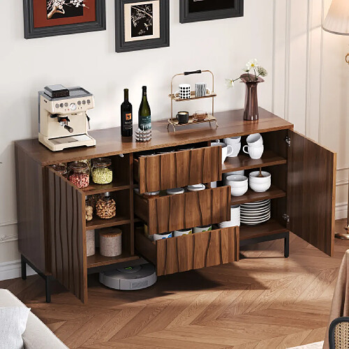 Merax Buffet-3 Tiroirs-grand Buffet-meuble De Cuisine-rangement Adjustable-chêne Foncé