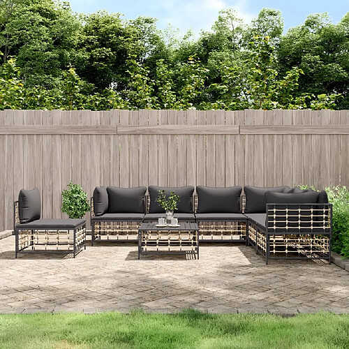 vidaXL Salon de jardin 8 pcs avec coussins anthracite résine tressée