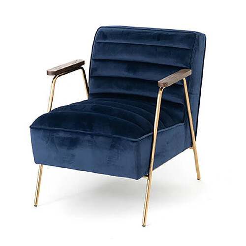 Mes Fauteuil 60x76x73 cm en velours bleu nuit et laiton