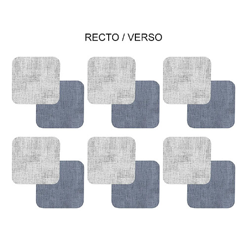 Table Passion Set de 6 dessous de verre carré gris bleu