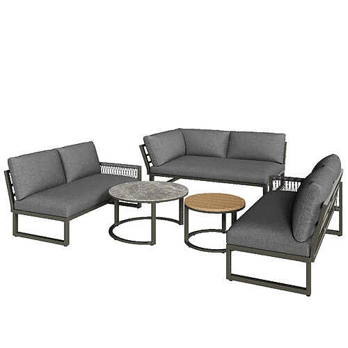 DZMDIP Ensemble salon de jardin 6-7p, canapé d'angle, pieds réglables, coussins inclus, gris