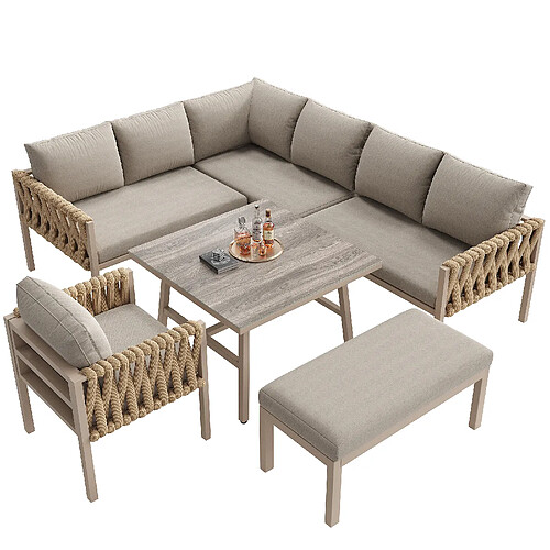 DZMDIP Salon de jardin - Ensemble moderne - 7/8 personnes - Fer galvanisé - Coussins inclus