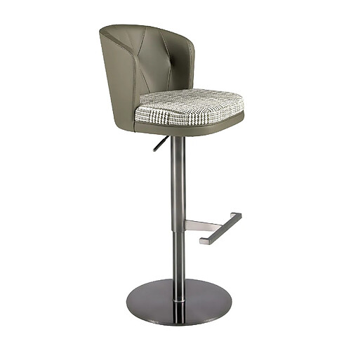 Angel Cerda Tabouret pivotant en tissu vert foncé et blanc et similicuir vert olive