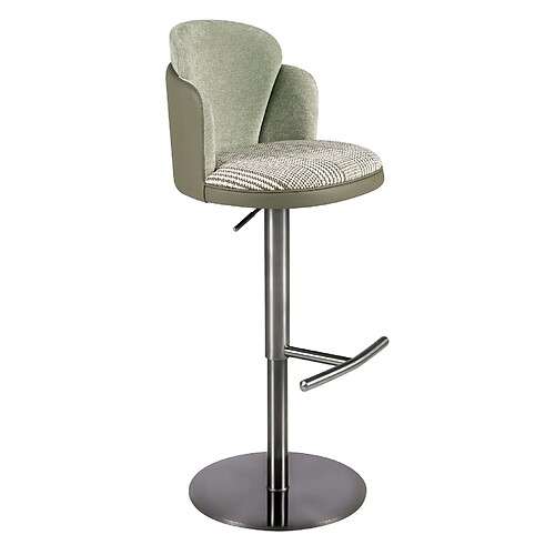 Angel Cerda Tabouret pivotant en tissu vert foncé et blanc et similicuir vert olive