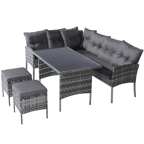DZMDIP Ensemble de salon de jardin - Table et chaises en polyrotin -Gris - Design contemporain