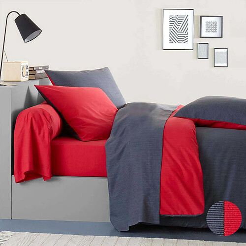 Origin Housse de couette en Bambou - 240 x 220 cm - Gris/Rouge