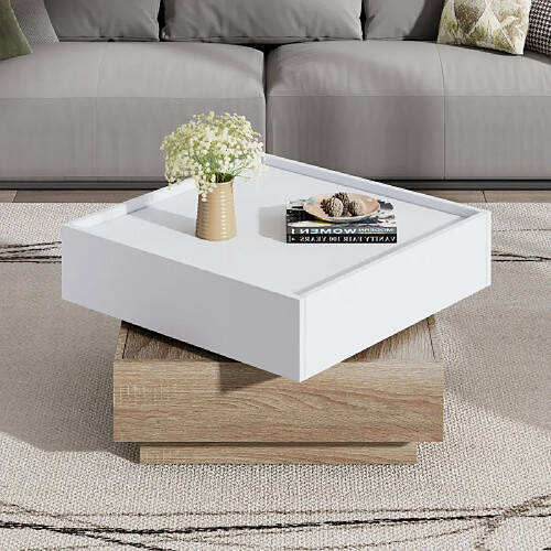 Merax Table Basse Carréee 60x60x38cm-pivotante à 360°, Plateau Tournant Avec 2 Étagères-bois