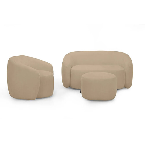 Casanova Pack Canapé droit 2 places + fauteuil + pouf tissu Café
