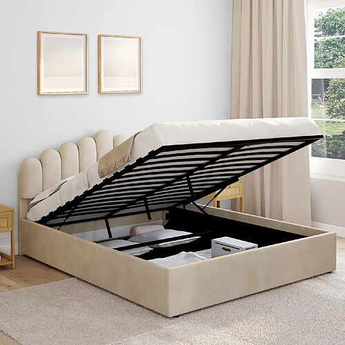 Idmarket Lit coffre 160 velours beige