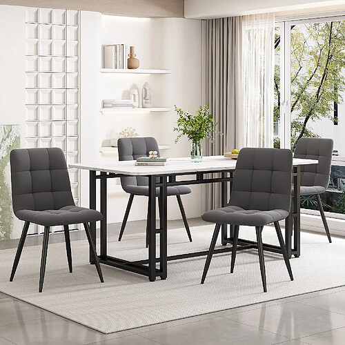 modfu Table à manger moderne en mdf avec pieds en métal noirs blanc et noir