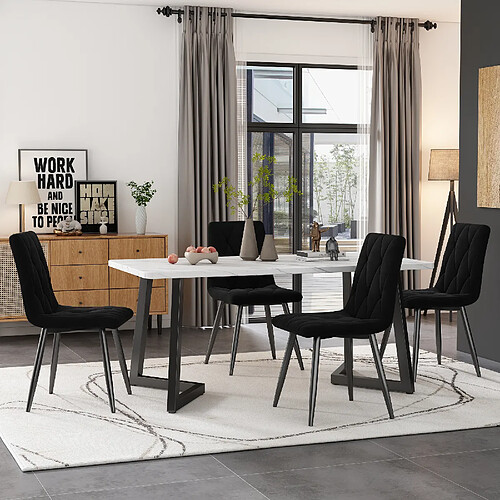 modfu Lot de 4 chaises de salle à manger rembourrées en velours noir avec pieds en métal noir