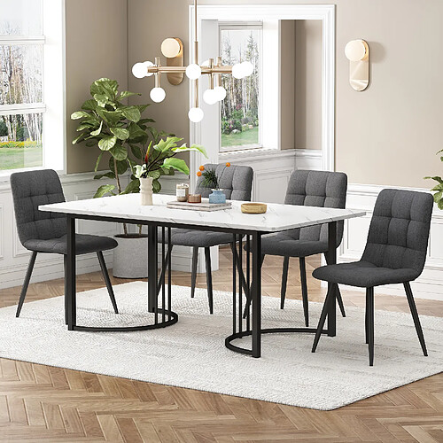 modfu Ensemble de salle à manger 5 pièces avec table 140 x 80 cm en mdf et 4 chaises en lin