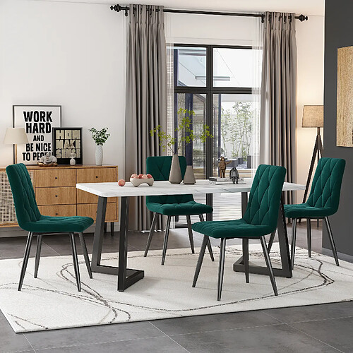 modfu Lot de 4 chaises de salle à manger rembourrées en velours avec pieds en métal vert foncé