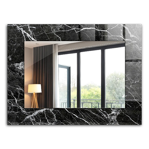 Tulup Miroir mural rectangulaire décor marbre - Noir