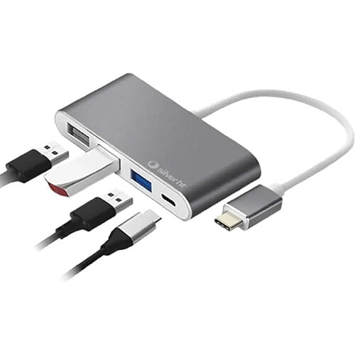 Silver HT - Hub Logan USB-C 4 en 1. 1 port USB 3.0, 2 ports USB 2.0, 1 port USB-C