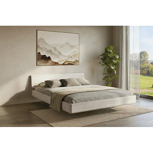 Visby Lit flottant en hêtre massif LENA / 140x200 cm, couleur blanche