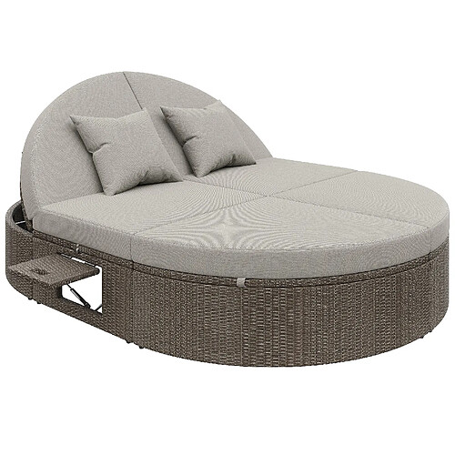DZMDIP Daybed rotin double jardin - Chaise longue 2 places avec étagère latérale et table pliante