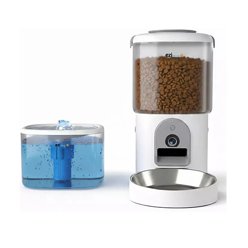 Distributeur de croquettes et fontaine à eau 5w blanc - NUTRIBOTCAM+X - E.ZICLEAN