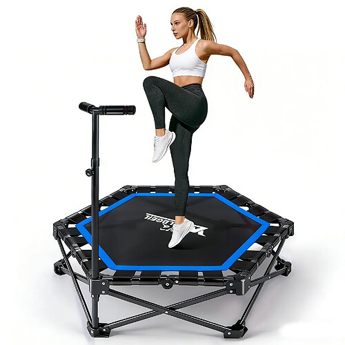 ZMH Trampoline D'intérieur Pliable D. 86,5 Cm Avec Guidon Max. 150kg Bleu