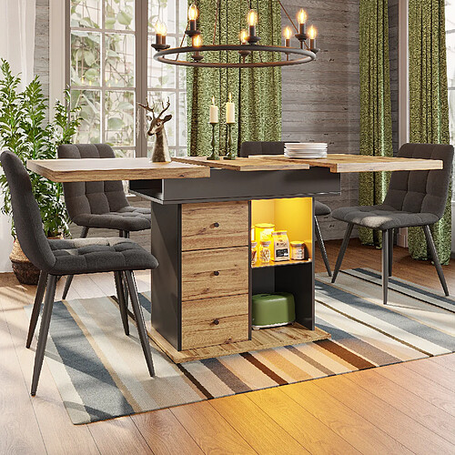Merax Table à Manger Extensible(110-140×80cm)-led-4-6 Personnes-style Rétro